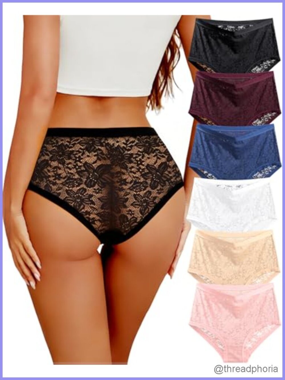 High Waisted Lace Cheeky Panties 6-Pack Women's Underwear Briefs
